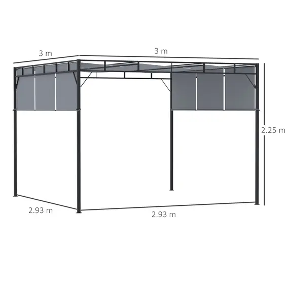 Buy 3 x 3(m) Steel Pergola Gazebo with Retractable Roof, Garden Gazebo Canopy Sun Shade Shelter for Outdoor, Deck, Patio, Dark Grey, 3 image