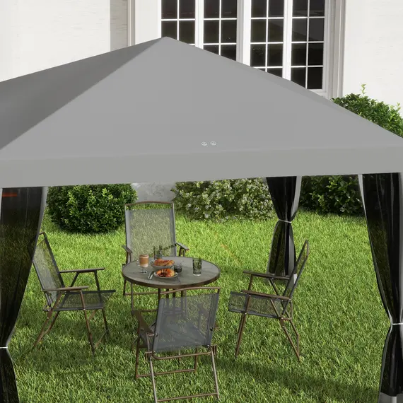 Buy 3 x 3 m Pop Up Gazebo, 420D Garden Tent Canopy with Removable Mesh Sidewall Netting, Carry Bag for Garden Patio Outdoor, Light Grey, 7 image