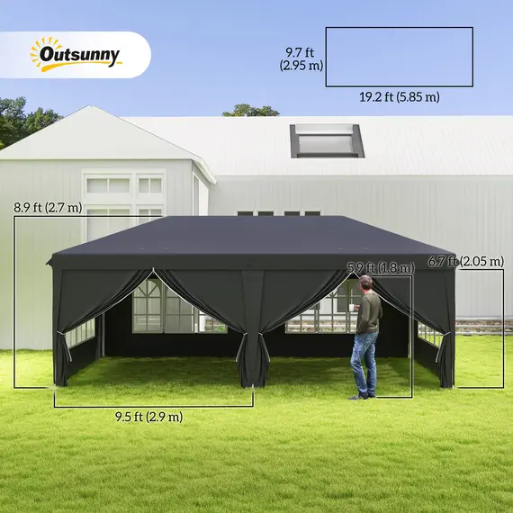 Buy 3 x 6 m Pop Up Gazebo with Sides and Windows, Height Adjustable Wedding Camping Party Tent Canopy Marquee with Storage Bag for Garden, Event, Black, 3 image