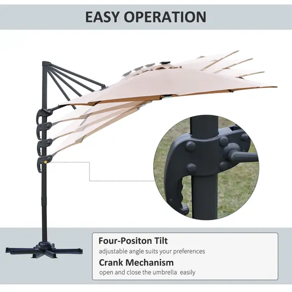 Buy 3(m) LED Cantilever Parasol Outdoor Sun Umbrella w/ Base Solar Lights Brown, 5 image