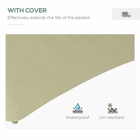 Buy 3(m) Solar LED Cantilever Parasol, Beige, 7 image