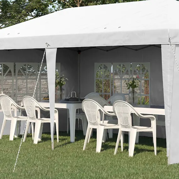 Buy 3 x 6m Pop Up Gazebo, Height Adjustable Marquee Party Tent with Sidewalls and Storage Bag, White, 9 image