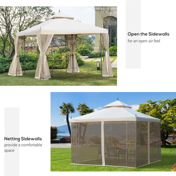 Buy 3(M)x3(M) Garden Gazebo Double Top Outdoor Canopy Patio Event Party Wedding Tent Backyard Sun Shade with Netting - Cream White, 5 image