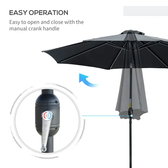 Buy 3(m) Tilting Parasol Garden Umbrellas, Outdoor Sun Shade with 8 Ribs, Tilt and Crank Handle for Balcony, Bench, Garden, Black, 5 image
