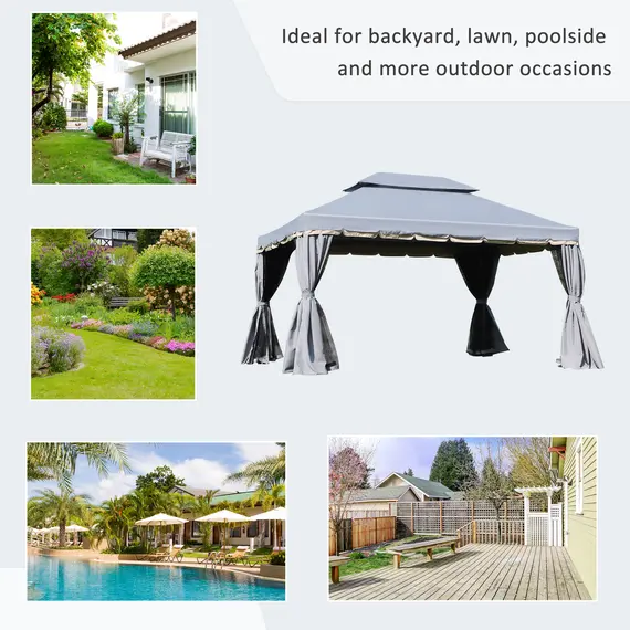 Buy 3 x 4m Aluminium Garden Gazebo, Marquee Canopy Shelter Pavilion Party Tent with Nets and Curtains for Garden and Deck, Grey, 7 image