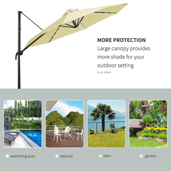 Buy 3(m) LED Cantilever Parasol Garden Sun Umbrella w/ Base and Solar Lights Beige, 8 image