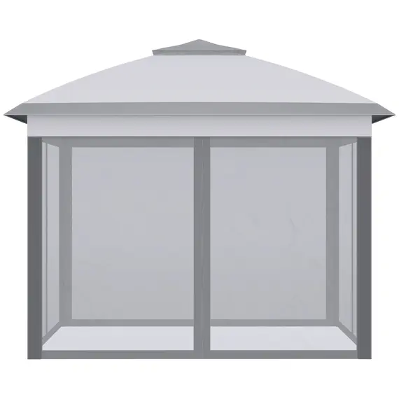 Buy 3.3 x 3.3m Pop Up Gazebo, Double Roof Foldable Canopy Tent with Zipped Mesh Sidewalls, Height Adjustable and Carrying Bag, Event Tent for Patio Garden, Grey, 8 image