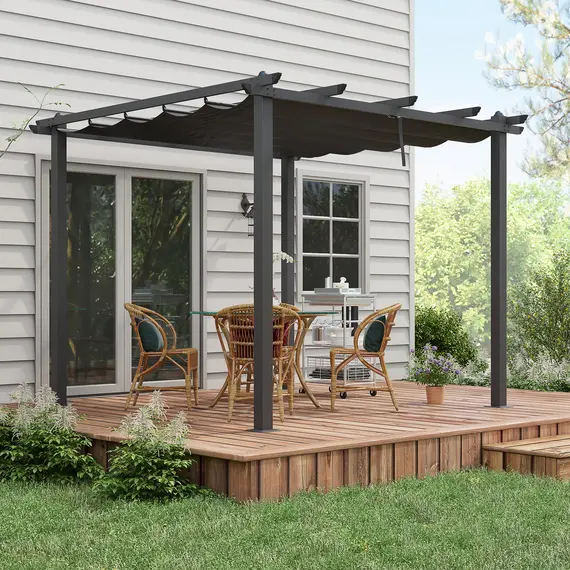 Buy 3 x 3m Aluminium Pergola, with Retractable Roof - Dark Grey, 2 image