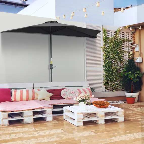 Buy 3(m) Half Parasol, Semi Round Umbrella with Metal Frame, Crank Handle for Balcony, Garden, Black, 2 image