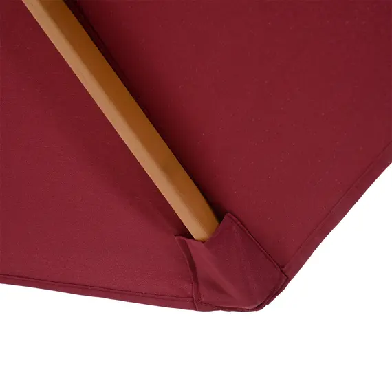 Buy 3(m) Garden Parasol, Pulley Operated Patio Umbrella, Wooden Table Market Umbrella with Rope Pulley Mechanism and 8 Ribs, Wine Red, 8 image