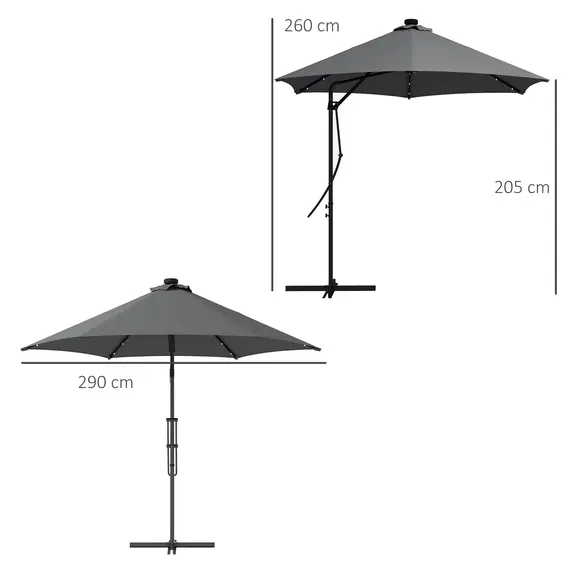 Buy 3(m) Solar LED Cantilever Parasol - Grey, 3 image