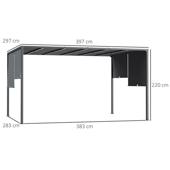 Buy 3(m) x 4m Metal Pergola with LED Lights, Outdoor Garden Pergola with Sliding Roof, Solar Powered, for BBQ, Lawn, Dark Grey, 3 image