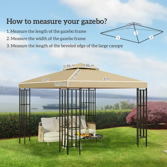 Buy 3(m) Gazebo Top Cover Double Tier Canopy Replacement Pavilion Roof Deep Beige, 3 image