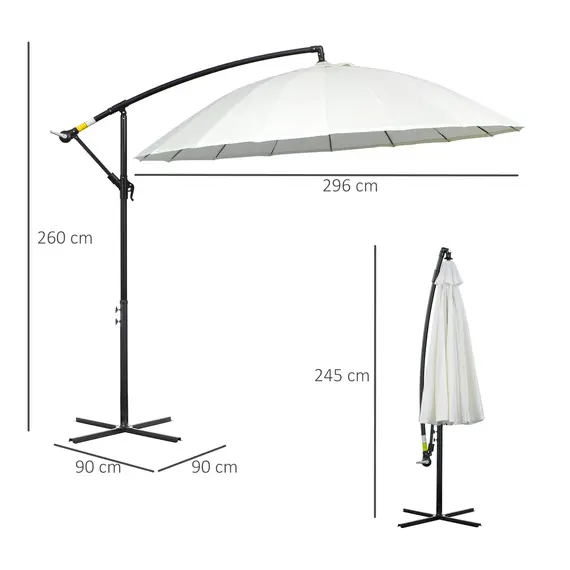 Buy 3(m) Cantilever Umbrella 18 Ribs & Vents Adjustable Angle for Patio Cream White, 3 image
