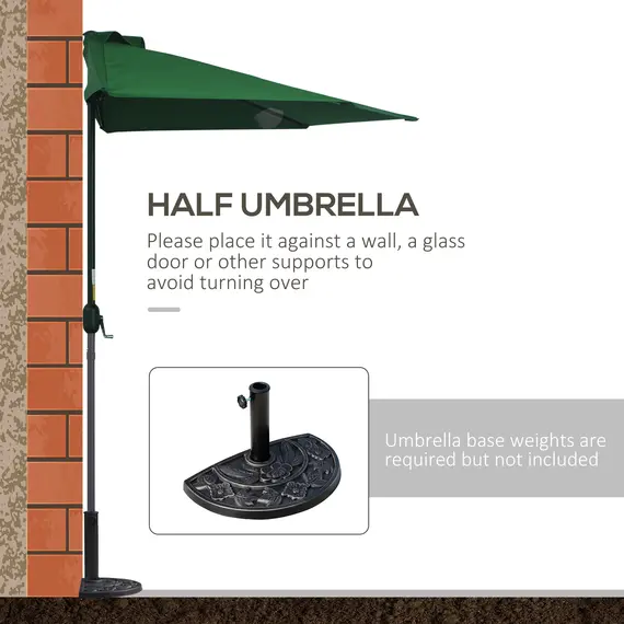 Buy 3(m) Half Parasol, Semi Round Umbrella with Metal Frame, Crank Handle for Balcony, Garden, Green, 7 image