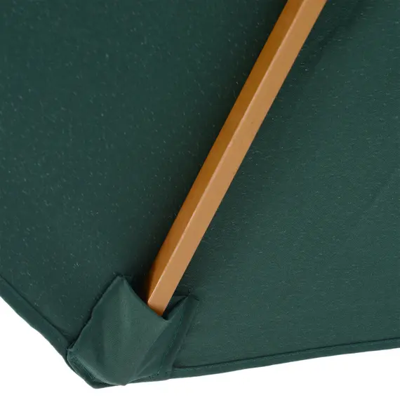 Buy 3(m) Wooden Patio Umbrella, Pulley Operated Garden Parasol with Rope Pulley Mechanism and 8 Ribs, Dark Green, 9 image