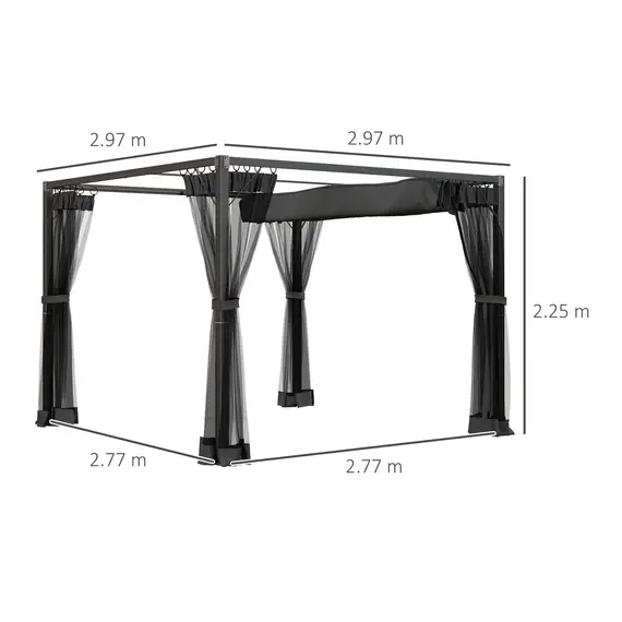Buy 3 x 3m Aluminium Frame Pergola, with Retractable Roof - Dark Grey, 3 image