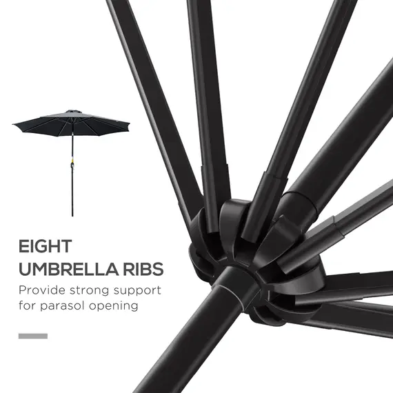 Buy 3(m) Tilting Parasol Garden Umbrellas, Outdoor Sun Shade with 8 Ribs, Tilt and Crank Handle for Balcony, Bench, Garden, Black, 7 image