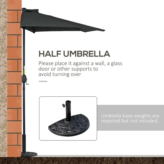Buy 3(m) Half Parasol, Semi Round Umbrella with Metal Frame, Crank Handle for Balcony, Garden, Black, 7 image