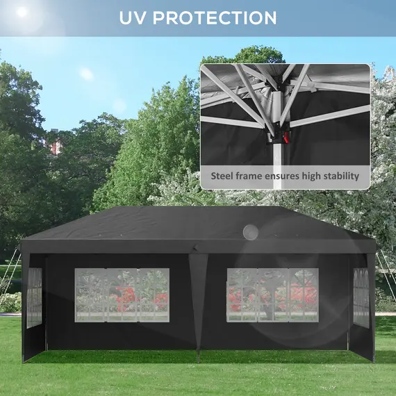 Buy 3 x 6m Pop-Up Gazebo, with Removable Walls - Black, 7 image