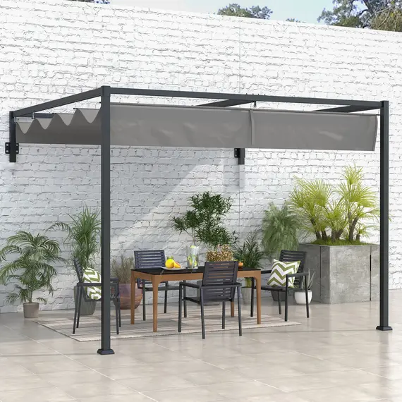Buy 3 x 4m Lean To Steel Pergola, with Moving Fabric Canopy - Dark Grey, 2 image