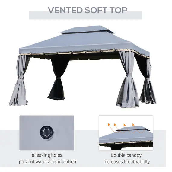 Buy 3 x 4m Aluminium Garden Gazebo, Marquee Canopy Shelter Pavilion Party Tent with Nets and Curtains for Garden and Deck, Grey, 6 image