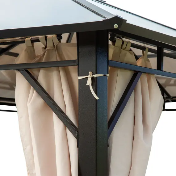 Buy 3 x 3.6m Hardtop Gazebo Canopy with Polycarbonate Roof Garden Pavilion with Removable Curtains and Steel Frame, Brown, 9 image