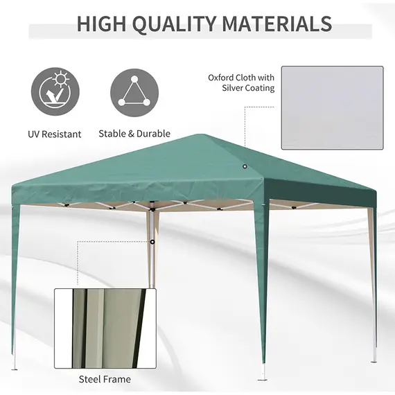 Buy 3 x 3M Garden Pop Up Gazebo Height Adjustable Marquee Party Tent Wedding Canopy with Carrying Bag, Green, 4 image
