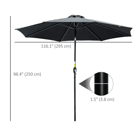Buy 3(m) Tilting Parasol Garden Umbrellas, Outdoor Sun Shade with 8 Ribs, Tilt and Crank Handle for Balcony, Bench, Garden, Black, 3 image