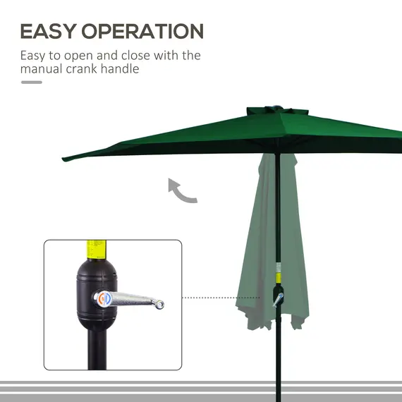 Buy 3(m) Half Parasol, Semi Round Umbrella with Metal Frame, Crank Handle for Balcony, Garden, Green, 6 image