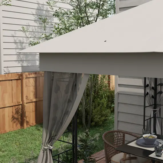 Buy 3(m) x 3(m)  Double Roof Outdoor Garden Gazebo Canopy Shelter with Netting, Solid Steel Frame, Light Grey, 8 image