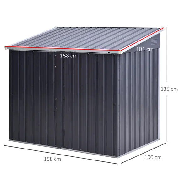 Buy 3.2 x 5.1ft Corrugated Steel Two-Bin Storage Shelter - Black, 3 image