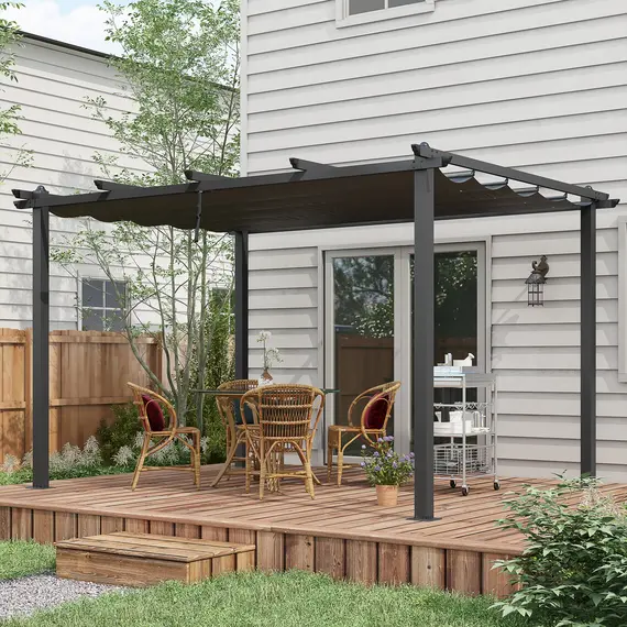 Buy 3 x 4m Aluminium Pergola, with Retractable Roof - Dark Grey, 2 image