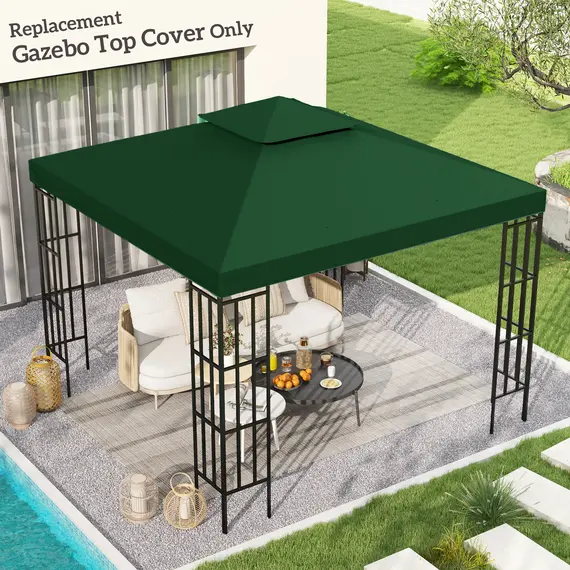 Buy 3(m) Gazebo Top Cover Double Tier Canopy Replacement Pavilion Roof Dark Green, 2 image