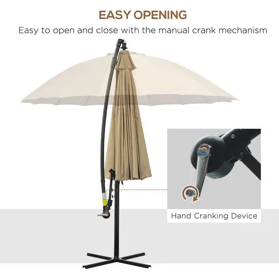 Buy 3(m) Cantilever Umbrella 18 Ribs & Vents Adjustable Angle for Patio Khaki, 4 image