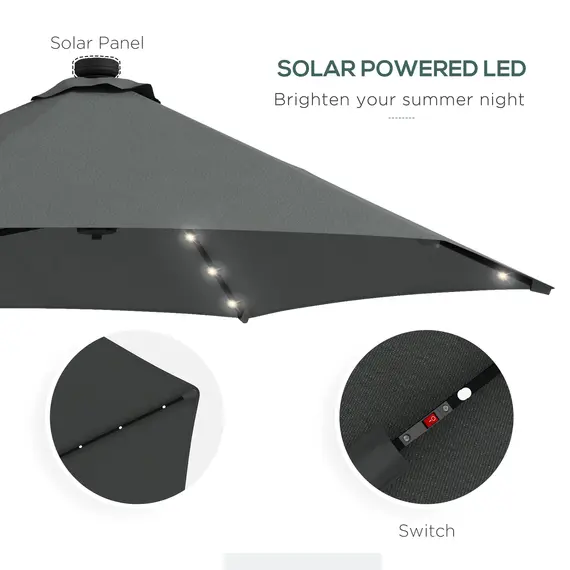 Buy 3(m) Solar LED Cantilever Parasol - Grey, 5 image