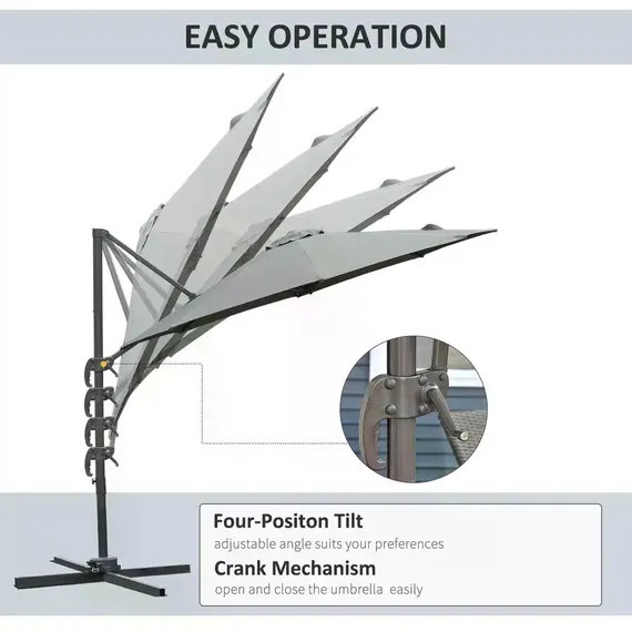 Buy 3(m) Offset Parasol Cantilever Hanging Umbrella 360° Rotation w/ Base Dark Grey, 5 image