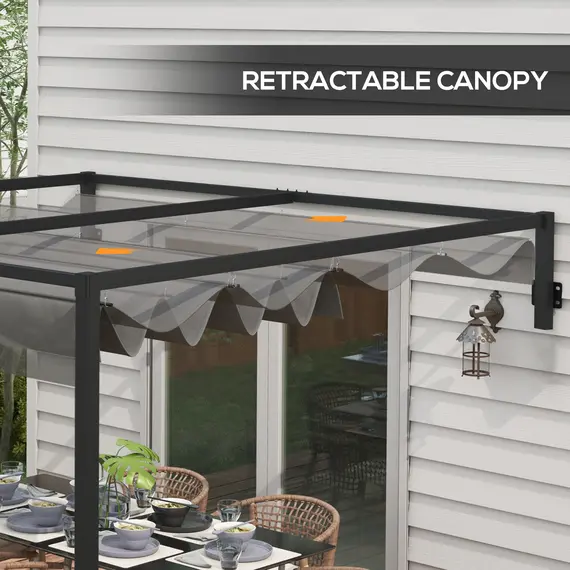 Buy 3 x 4m Lean To Steel Pergola, with Moving Fabric Canopy - Dark Grey, 5 image