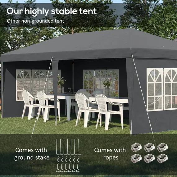 Buy 3 x 6m Pop-Up Gazebo, with Removable Walls - Grey, 5 image