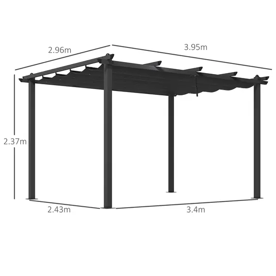 Buy 3 x 4m Aluminium Pergola, with Retractable Roof - Dark Grey, 3 image