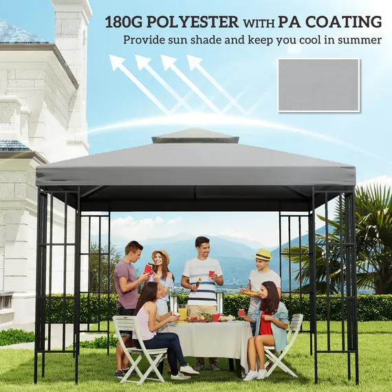 Buy 3(m) Gazebo Top Cover Double Tier Canopy Replacement Pavilion Roof Light Grey, 6 image