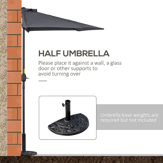 Buy 3(m) Half Parasol Semi Round Umbrella Patio Metal Frame Crank Handle for Balcony-- NO BASE INCLUDED, Grey, 6 image
