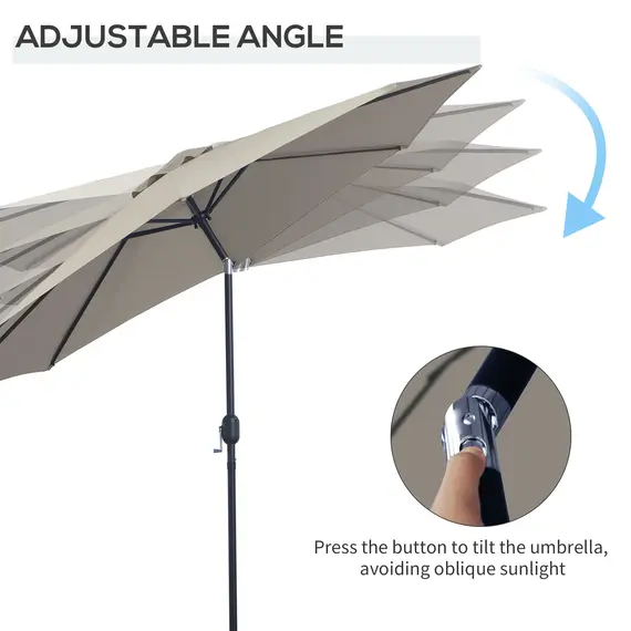 Buy 3(m) Tilting Parasol Garden Umbrellas, Outdoor Sun Shade with 8 Ribs, Tilt and Crank Handle for Balcony, Bench, Garden, Light Grey, 4 image