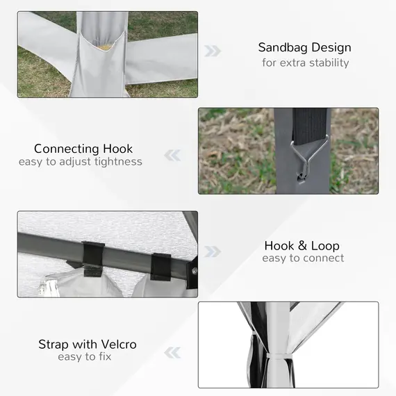 Buy 3.2m Pop Up Gazebo Hexagonal Canopy Tent Outdoor Sun Protection with Mesh Sidewalls, Handy Bag, Light Grey, 7 image
