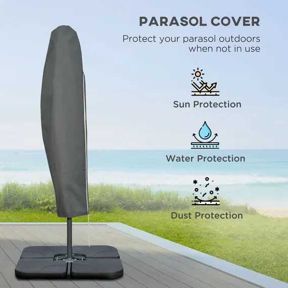 Buy 3(m) Garden Banana Parasol Cantilever Umbrella with Crank Handle, Cross Base, Weights and Cover for Outdoor, Hanging Sun Shade, Coffee, 7 image
