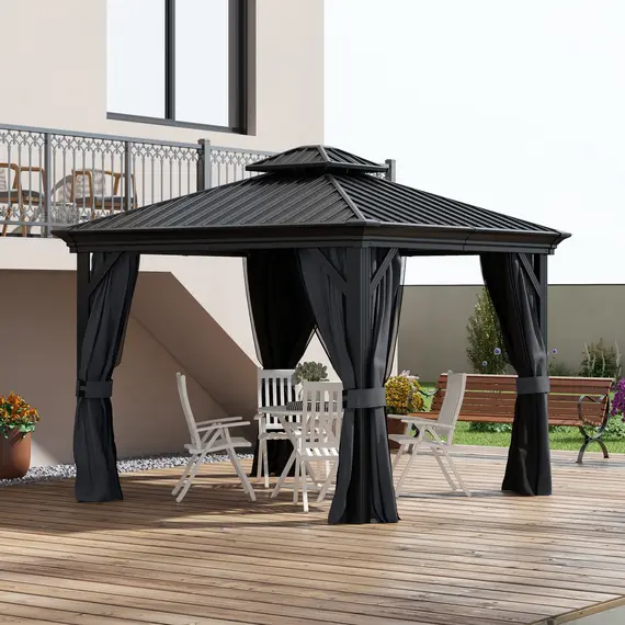 Buy 3.65 x 3m Aluminium Hardtop Gazebo, with Accessories - Dark Grey, 2 image