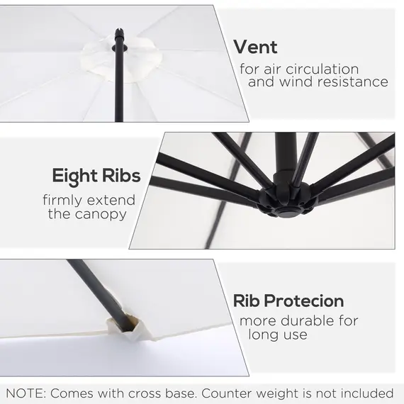 Buy 3m Banana Umbrella Parasol, Offset Cantilever Parasol Umbrella with Cross Base, Cream White, 5 image