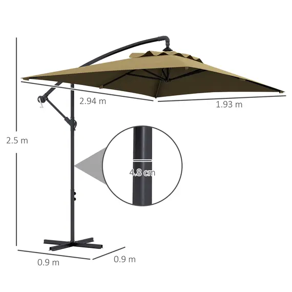 Buy 3m Square Canopy Cantilever Parasol, with Cross Base - Brown, 3 image