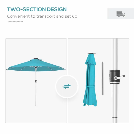 Buy 3m Parasol, with Solar-Powered LED Lights - Blue, 7 image