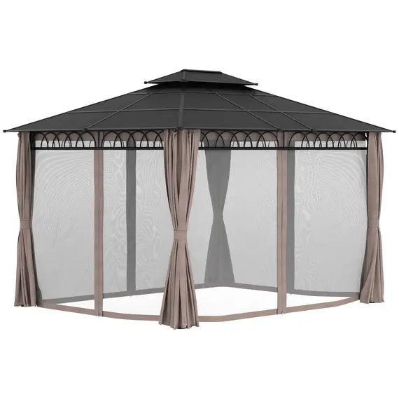 Buy 3.6 x 3 (m) Outdoor Polycarbonate Gazebo, Double Roof Hard Top Gazebo with Nettings & Curtains for Garden, Lawn, Patio, 8 image